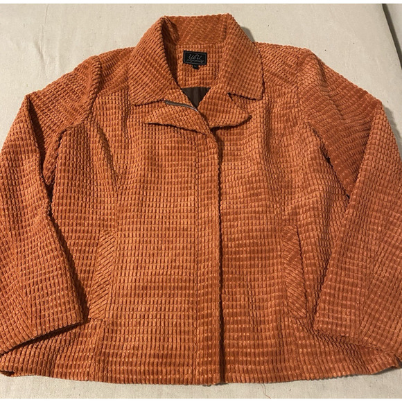 UBU Jacket Womens XL Extra-Large Orange Waffle Weave Cottage Core Fall Jacket - Picture 3 of 15